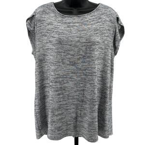 Market & Spruce Top WMNS XL Bravyan Knit Gray Marled Petal Sleeves Button Detail